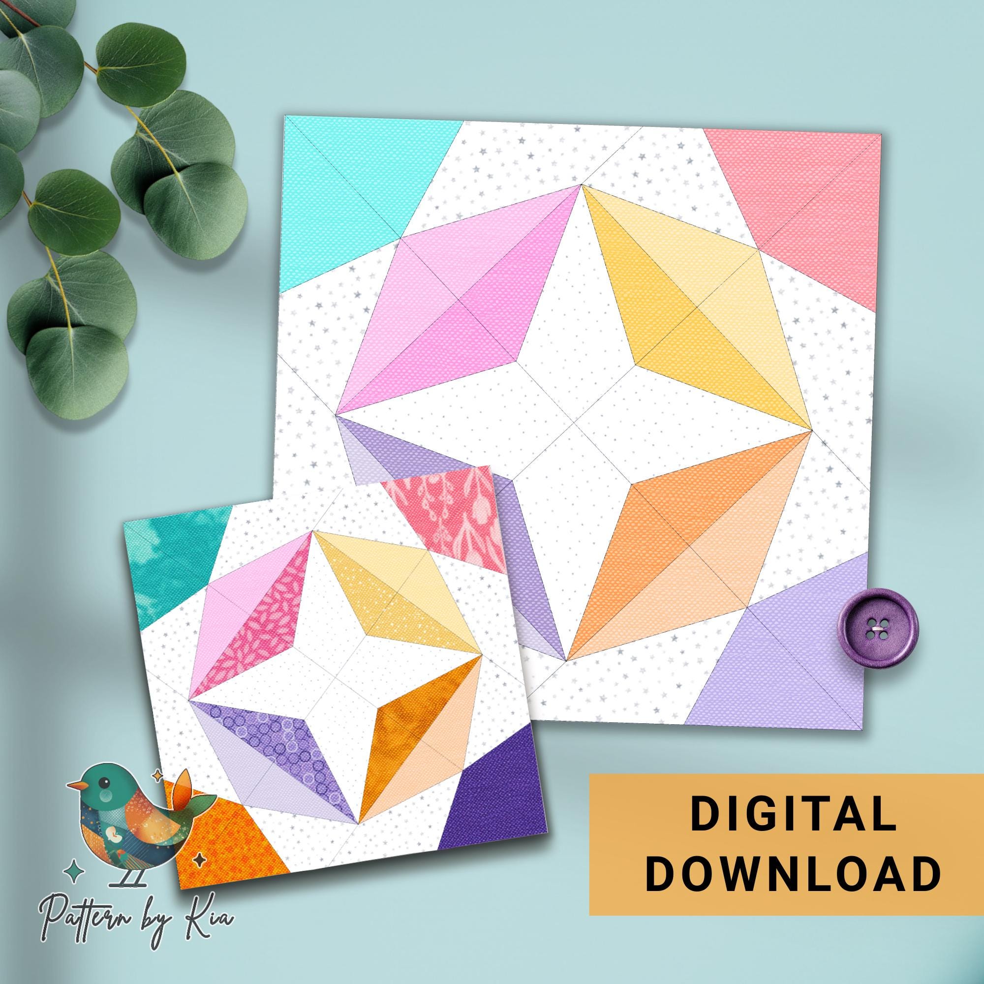 Diamond Star Quilt Block Pattern: 5 Sizes, Star Quilt Block, PDF ...