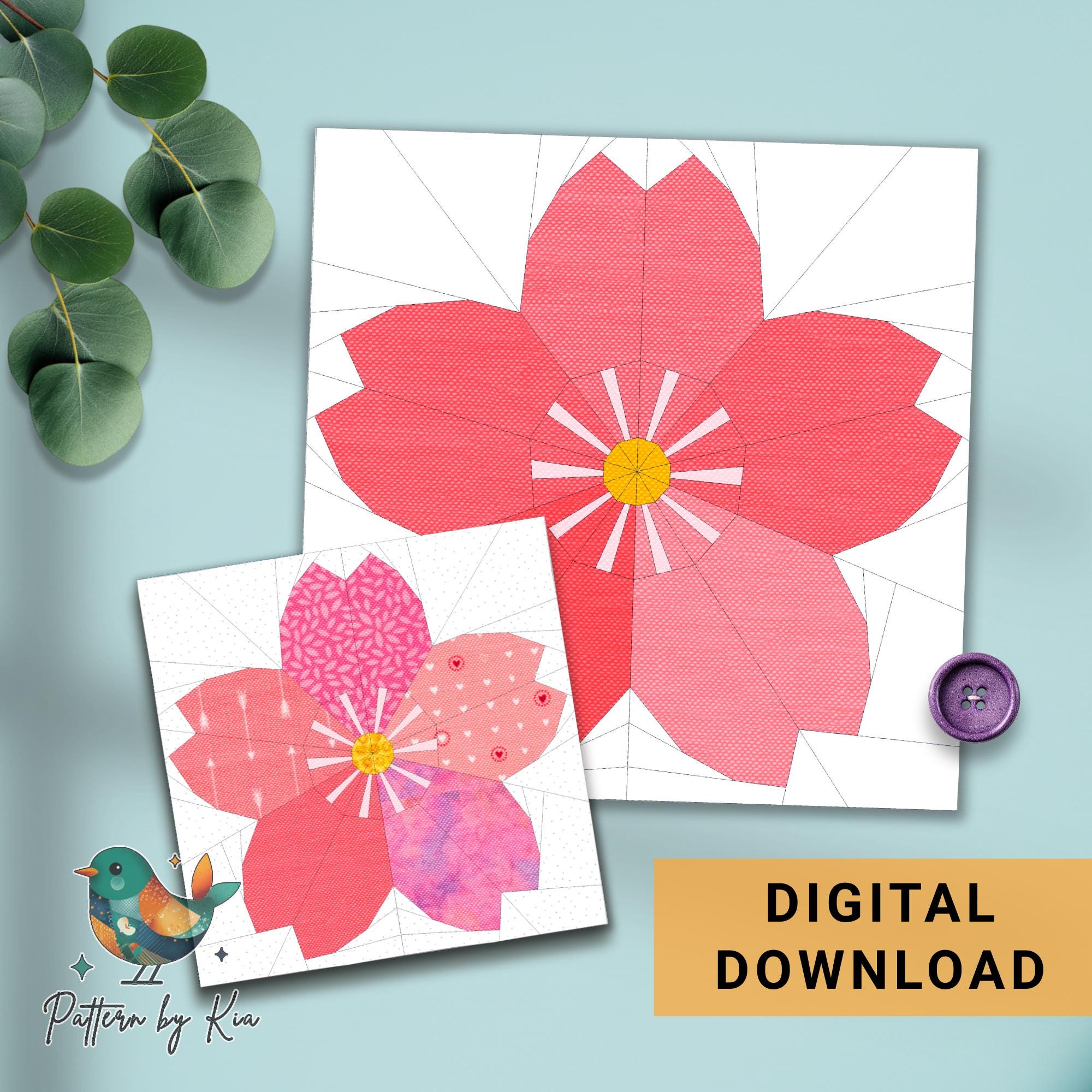Cherry Blossom 5 Sizes Quilt Block Pattern, Foundation Paper Piecing ...