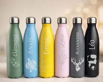 Gourde inox personnalisée | Bouteille isotherme gravée au prénom | Cadeau écologique homme ou femme | Gourde sport bureau