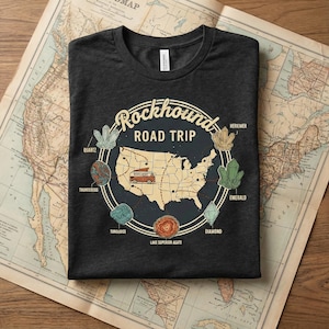Rockhound Road Trip TShirt USA Karte Geologie Geschenk Rocksammlung Urlaub T-Shirt Erdkunde Camper Van Reise Shirt Geologe Geschenk Mineral