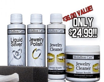 1 Liquid Silver and 1 polish solution with 1 free jewelry cleaner and dipping jar.