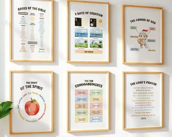 Kids Bible Posters (Set of 6): Christian Preschool Homeschool Sunday School Decor | Educational Scripture Wall Art