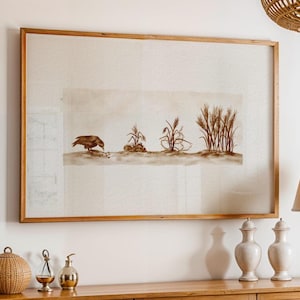 Arte mural bíblico de la Parábola del Sembrador (sepia): pintado a mano / Los 4 suelos