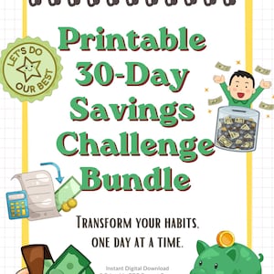 30-Day Savings Challenge Bundle Printable | Money Saving Tracker | Budget Planner PDF | USD PHP & Customizable