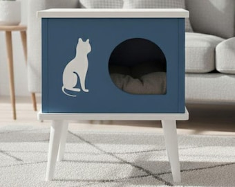 Modern Wooden Cat House: Luxury Side Table, Double Entry