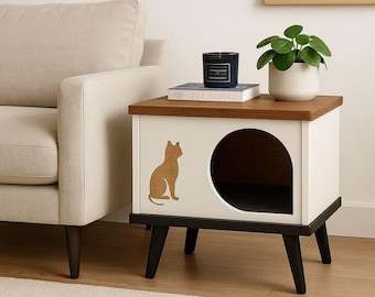 Moderner Katzenhaus-Beistelltisch: Minimalistisches Haustierbett, Massivholzbeine