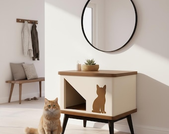 Modern Wooden Cat House – Stylish Nightstand Pet Bed