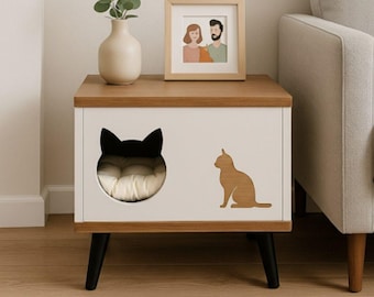 Handmade Modern Cat House Side Table – Minimalist Pet Bed