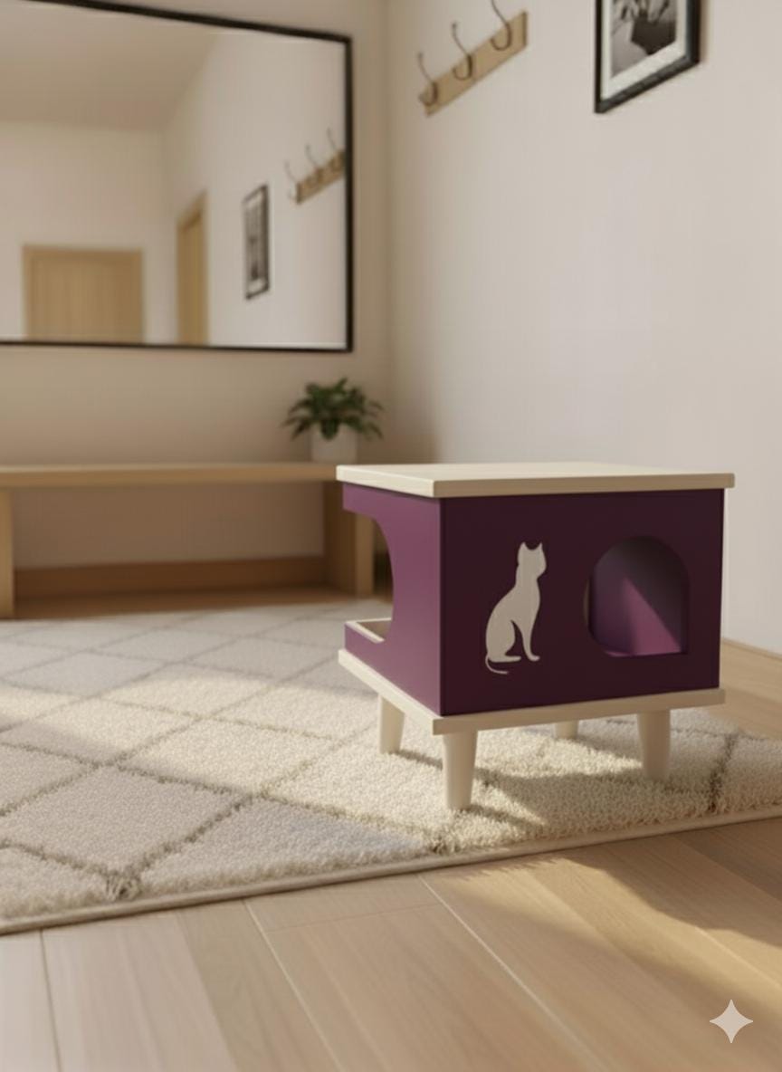 Purple Cat House: Modern Pet Bed, Night Stand Side Table