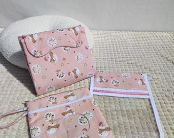 Set fasciatoio da viaggio fatto a mano + porta salviette + bustina impermeabile – cambio bebè – regalo nascita
