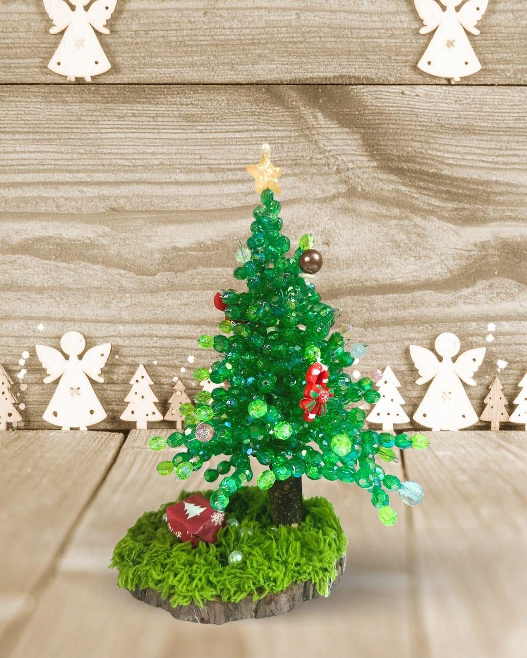 ビーズ装飾の小型クリスマスツリー クリスマスツリー～ホワイト