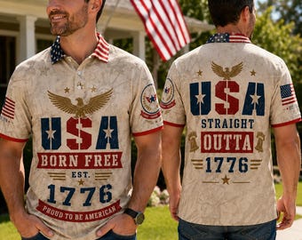 Shirt patriottisch, shirt Amerikaanse vlag, shirt 4 juli, USA Straight Outta 1776 poloshirt met volledige print
