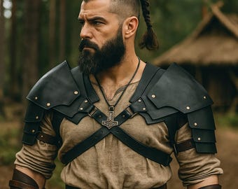 Viking Shoulder Armor, Gladiator Pauldron, Medieval Knight Armor, Faux Leather LARP Costume, Halloween Renaissance Cosplay Viking Accessory