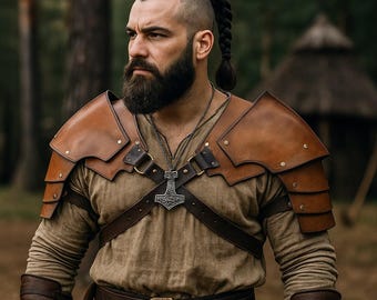 Viking Shoulder Armor, Gladiator Pauldron Shoulder Armor, Medieval Knight Armor, Faux Leather LARP Armor, Renaissance Cosplay Viking Costume