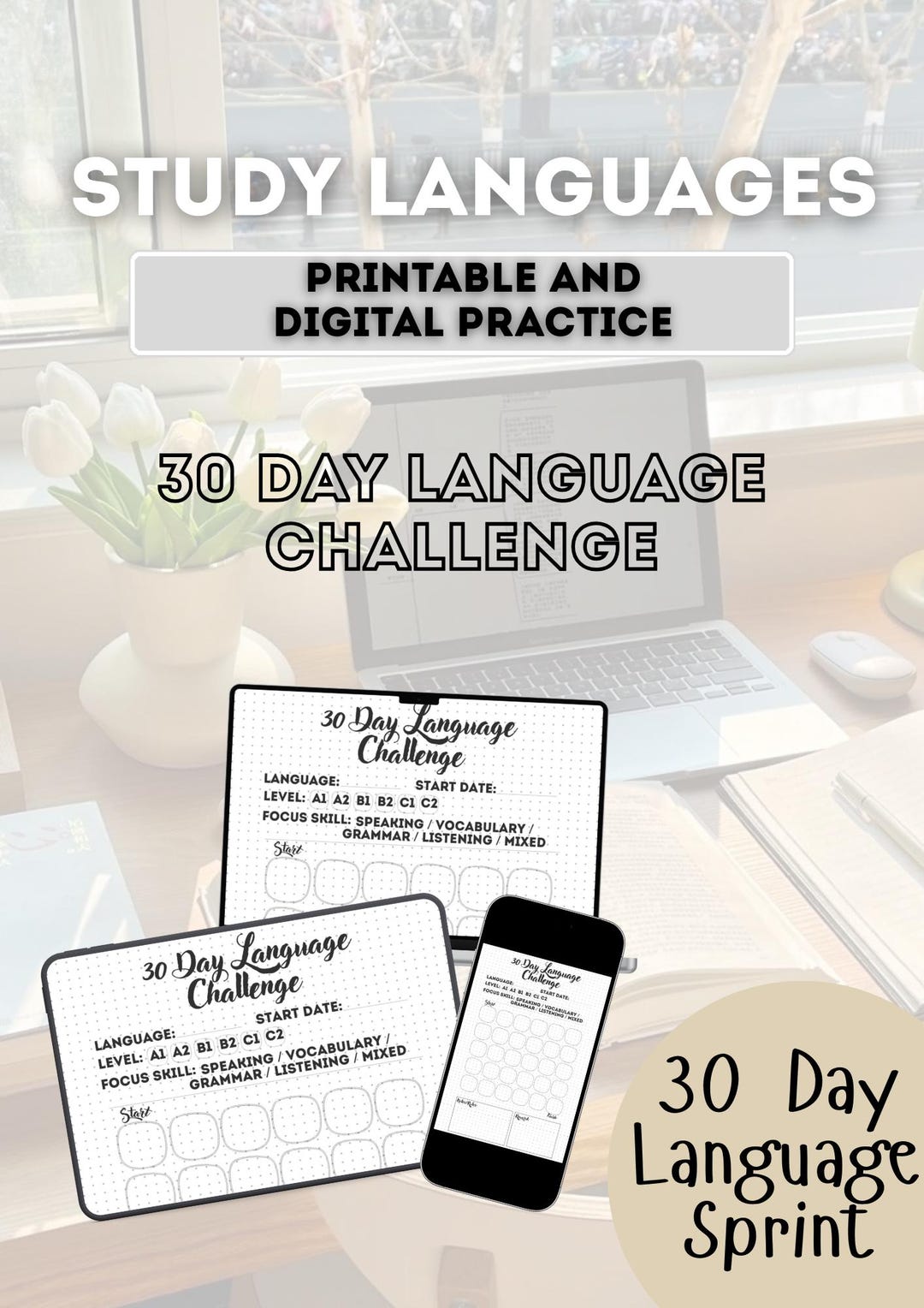 30 Day Language Challenge Printable PDF | Learning Tracker | Fluency ...