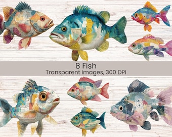 Fish Collage PNG Graphics, Junk Journal Art (Digital Download)
