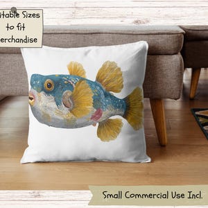 Colorful Pufferfish Watercolor Clipart, Vibrant Tropical Fish PNG Bundle for Sublimation, Marine Nautical Illustrations image 9