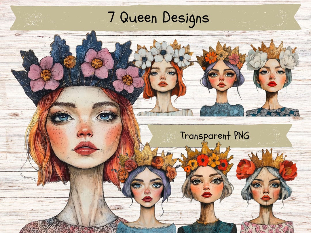 Floral Queen Clipart – Whimsical Crown Pngs for Junk Journals (instant ...