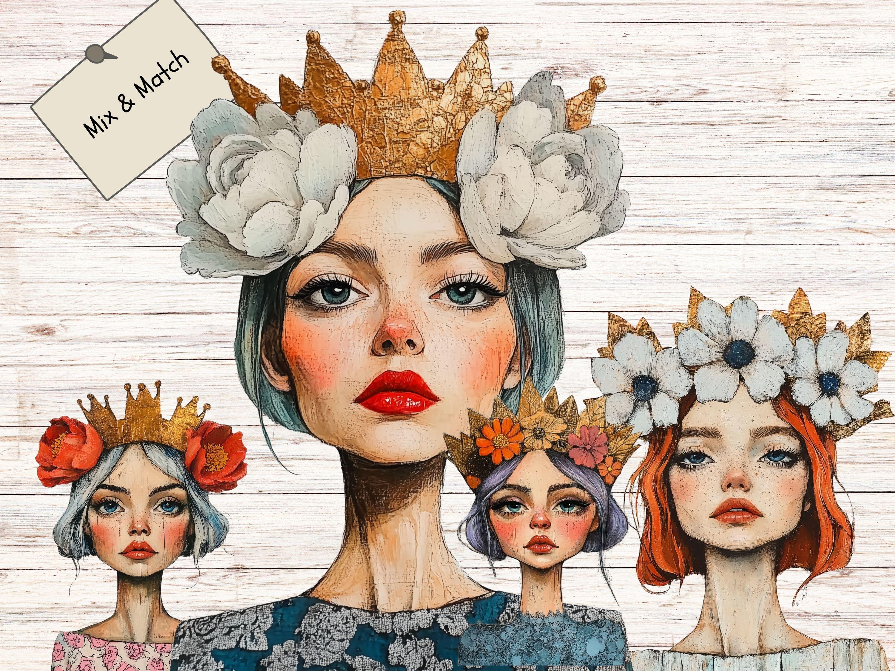 Floral Queen Clipart – Whimsical Crown Pngs for Junk Journals (instant ...