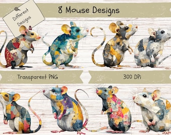 Clipart aquarelle de souris – Souris de découpage, graphiques PNG (téléchargement numérique)