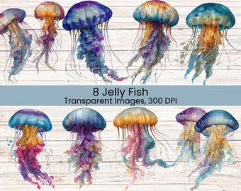 Whimsical Ocean Clipart, Watercolor Jellyfish and Lighthouse PNG, Fantasy Sea Girl Graphics, Magical Marine Junk Journal Kit, Commercial Use