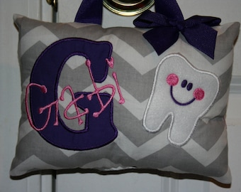 Tooth Fairy Pillow for Girls Personalized Tooth Chart Chevron Purple Gray