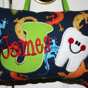 Tooth Fairy Pillow for Boys Lizards Reptiles - Boys Room Decor - Tooth Chart - Reptile Decor - Keepsake - Kids Birthday Gift