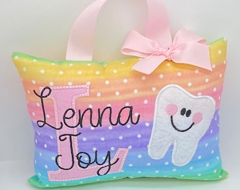 Almohada de hada de los dientes para niñas personalizada con opción de diagrama de dientes