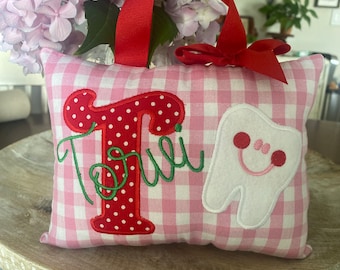 Almohada de hada de los dientes para niñas personalizada con opción de diagrama de dientes