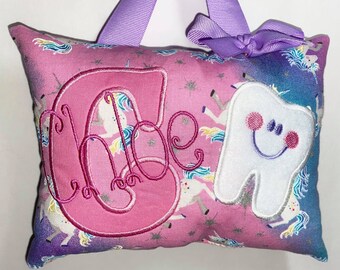 Unicorn Tooth Fairy Pillow Girls Tabla de dientes personalizada Regalo de cumpleaños de jardín de infantes - Regalo de bebé