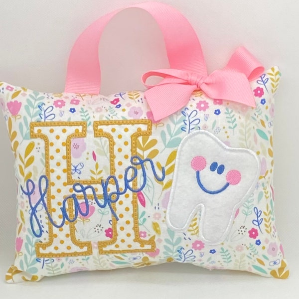 Tooth fairy pillow for girls personalized with Tooth Chart Option