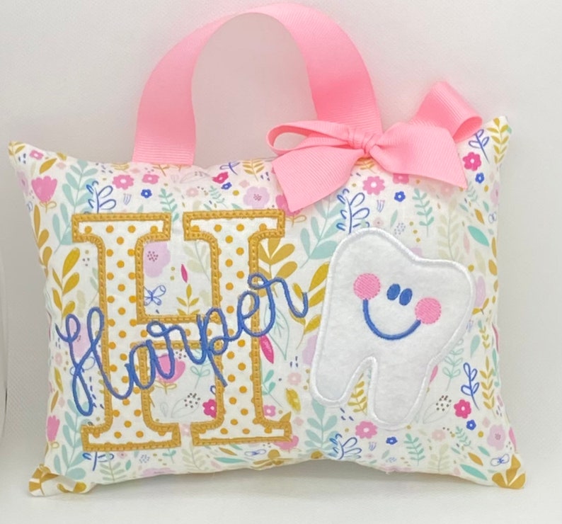 Tooth fairy pillow for girls personalized with Tooth Chart Option image 1