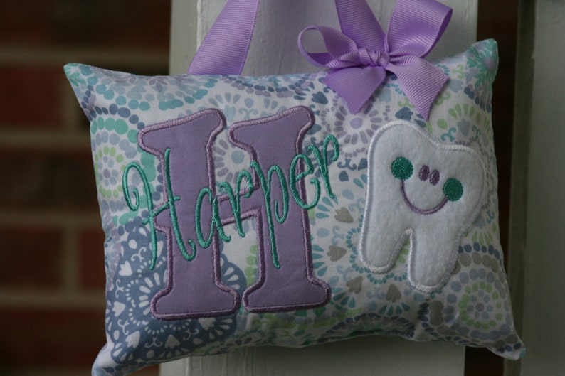 Tooth Fairy Pillow for Girls Personalized Purple Custom Made Boutique image 2
