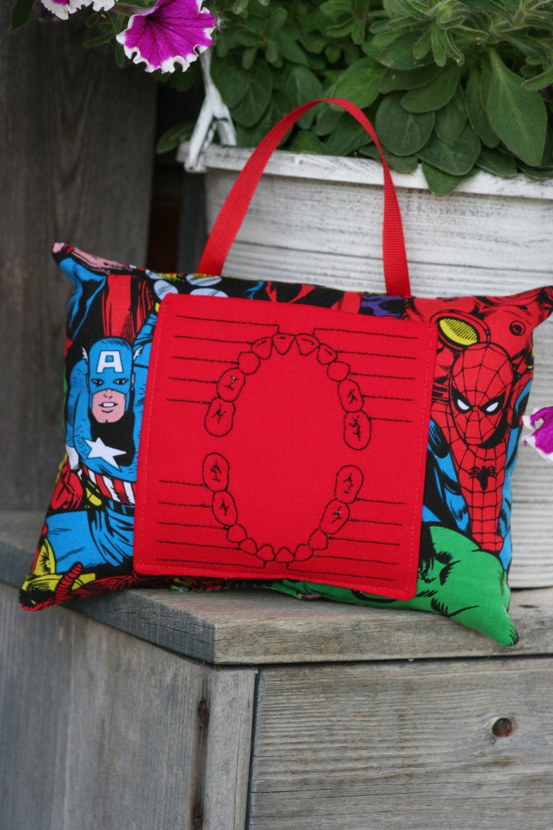 Superhero Tooth Fairy Pillow Personalized Superhero Christmas Gift Birthday Gift Baby Gift Spider-Man Ring Bearer image 7