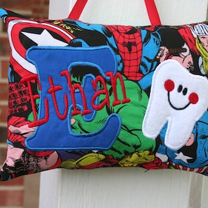 Superhero Tooth Fairy Pillow Personalized Superhero Christmas Gift Birthday Gift Baby Gift Spider-Man Ring Bearer image 4