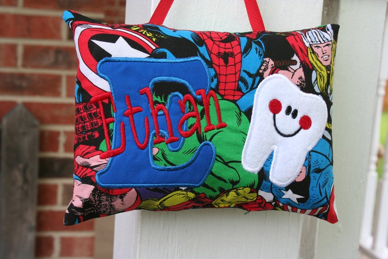 Superhero Tooth Fairy Pillow Personalized Superhero Christmas Gift Birthday Gift Baby Gift Spider-Man Ring Bearer image 4