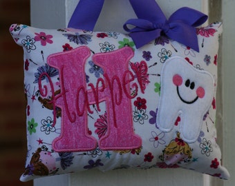 Almohada de Hada de los Dientes para Niñas Personalizada - Princesa - Hada - Tabla de Dientes de Ballet - Baile - Recuerdo - Tutú - Tabla de Dientes - Niña de las Flores