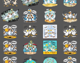 Seagulls Birds Playing Volleyball PNG, funny animal sports clipart, beach summer humor design, volleyball lover sublimation download