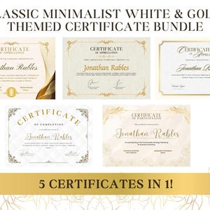 Classic Minimalist White & Gold Themed Certificate Bundle