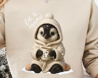 Let It Snow Penguin Sweatshirt: Christmas Animal Sweater, Hot Cocoa Penguin Top