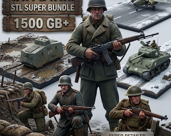 WW1 & WW2 1000GB+ STL Bundle, WW1 themed Tanks STL Bundle, 3D Print Files All 3D Printers, Tanks, Soldiers, Weapons Planes Military Vehicles