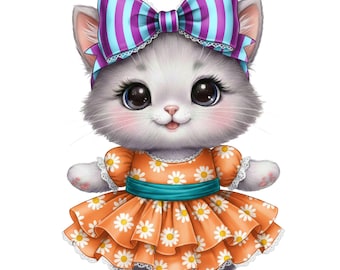 Watercolor Ballerina Cat Collection: Floral Cat Clipart for Nursery Decor & Stickers for commercial use