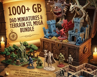 1000 GB MEGA DnD, Miniatures & Terrain STL Bundle, Tabletop Models with Terrain Pack Mega Bundle,  Massive 3D Printing, Dungeons and Dragons