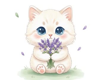 10 Watercolor Floral Cat PNGs: Spring Roses & Kittens Clipart Bundle for Nursery Art and  for Crafts Design Valentine Crafts, etc