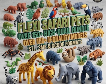 150+ Flexi Animals STL Bundle | Articulated Animal 3D Print Files Flexi Creatures Print in Place STL Files Flexible Toys Digital Download