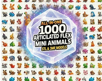 Más de 1000 modelos Mini Flexi Animals STL 3MF, Megapaquete STL articulado, archivos Flexi Animals STL + 3MF para impresión 3D, acceso instantáneo de por vida