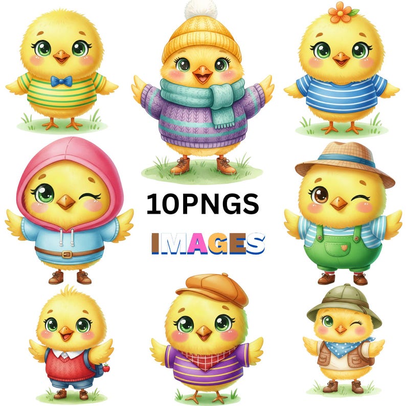 Watercolor Baby Chick PNG Bundle, 10 Cute Farm Animal Clipart for Baby ...