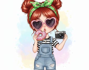 Cute Bow Girl PNG Clipart for Cards, DIY Stickers, & Junk Journals - Hand-Painted Watercolor Fashion Girl - Nursery Prints - Commercial use