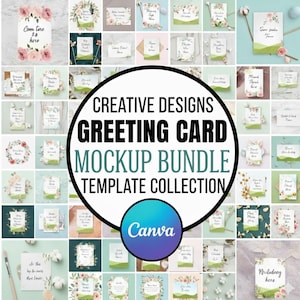 Invitation Mockups Bundle, Greeting Card Mockup Bundle Drag and Drop Canva Template, Card Mockup PNG Minimalist Greetings Cards Canva Mockup