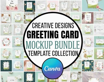 Invitation Mockups Bundle, Greeting Card Mockup Bundle Drag and Drop Canva Template, Card Mockup PNG Minimalist Greetings Cards Canva Mockup